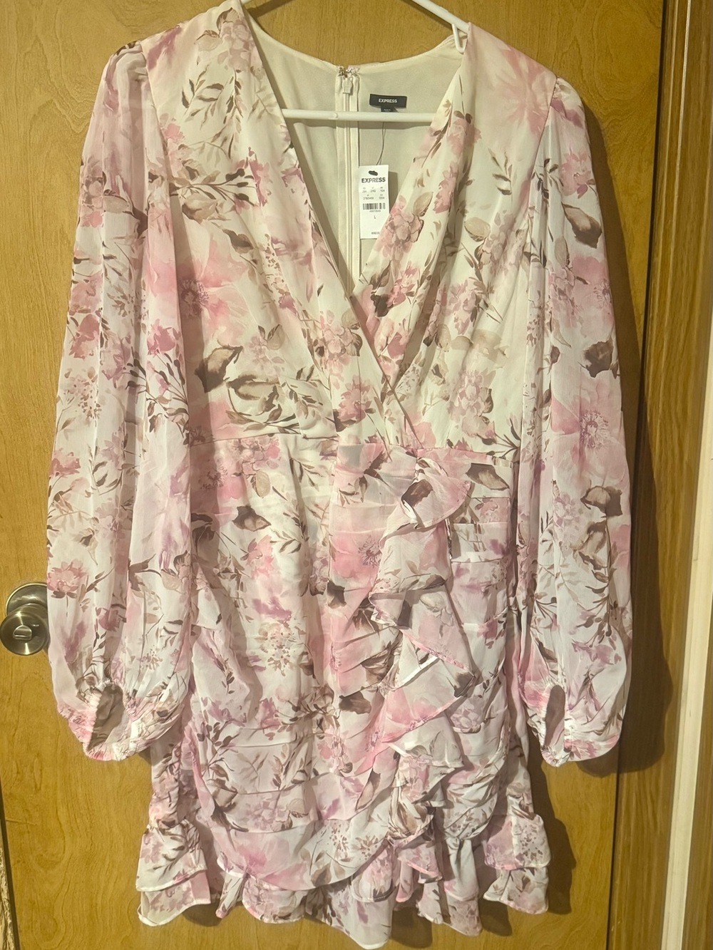 Express Pink Floral Ruffle Wrap Mini Dress